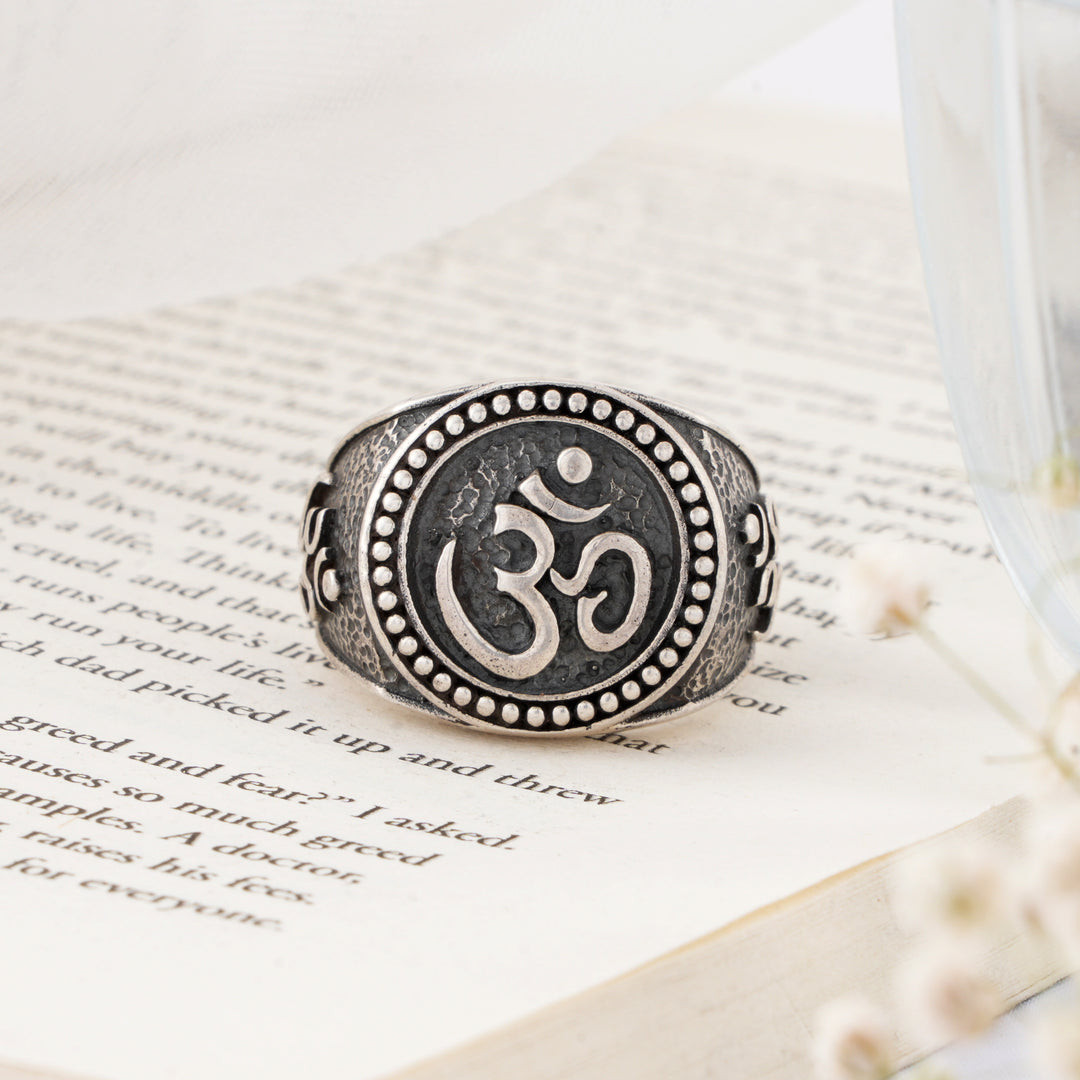 Bold Om Symbol Silver Ring
