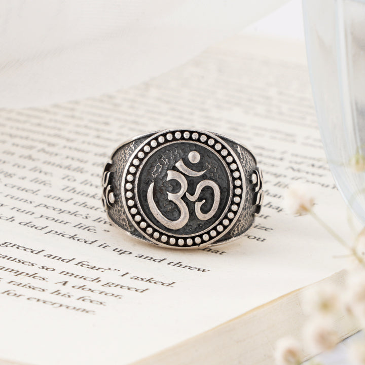 Bold Om Symbol Silver Ring