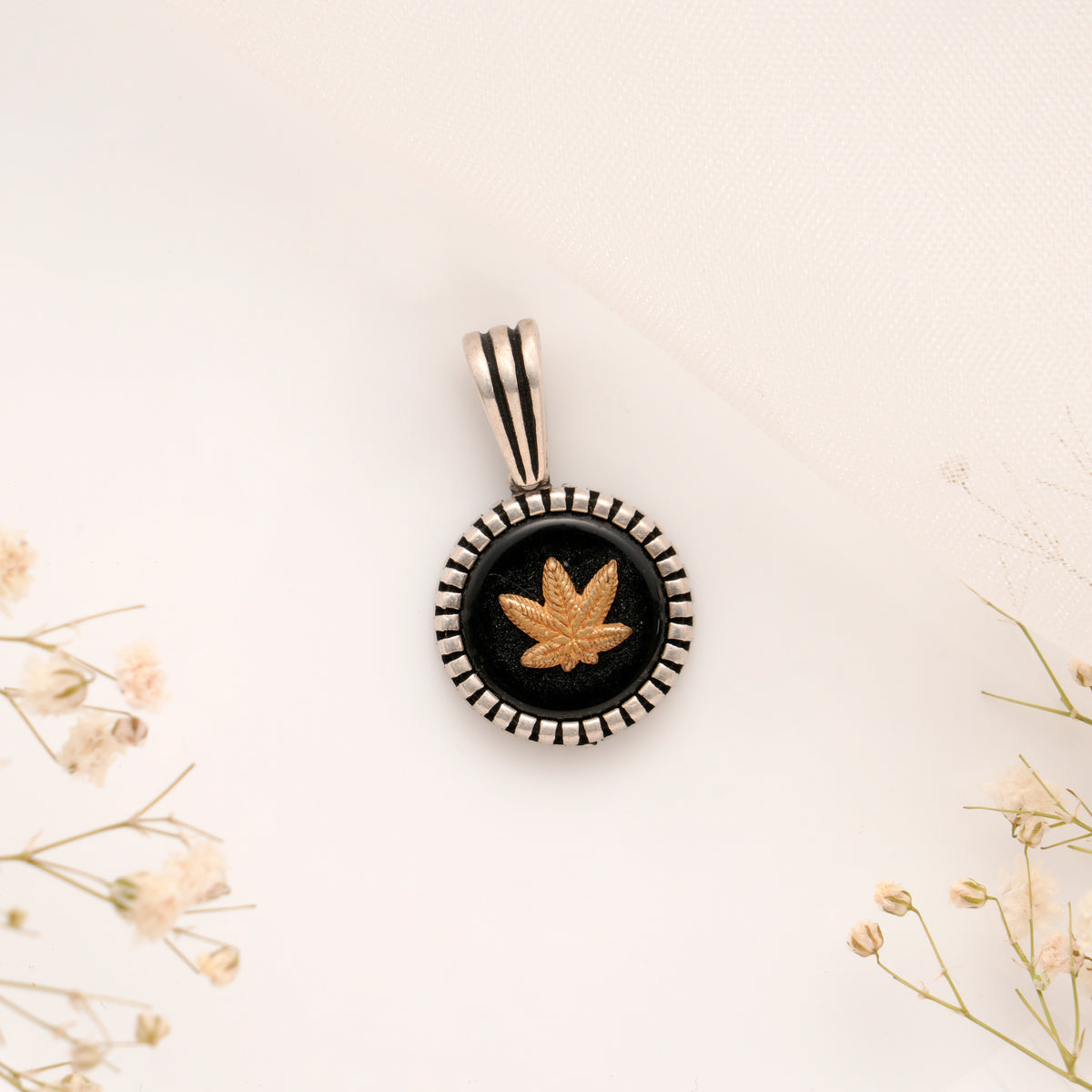 Black Leaf Design Silver Pendant