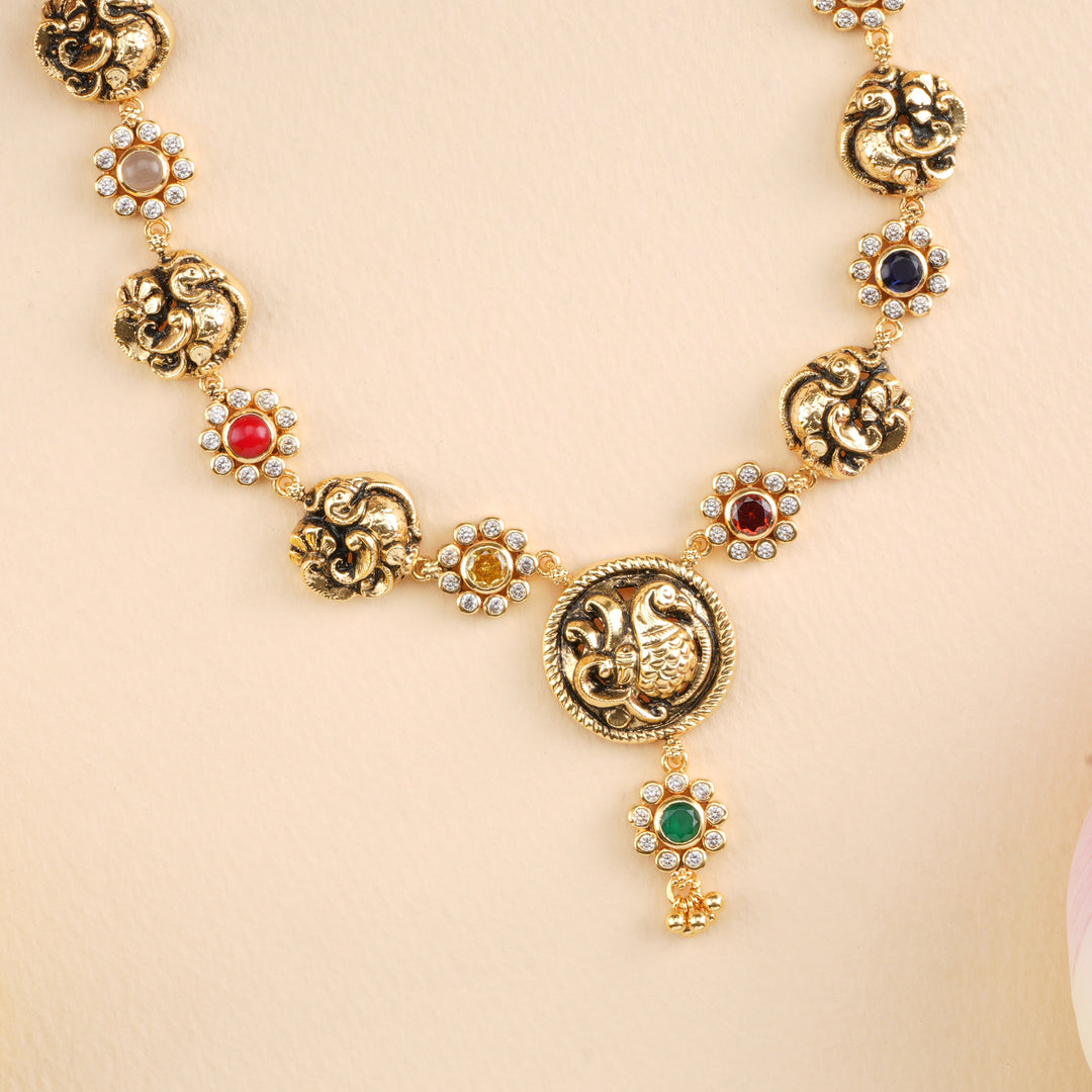 Antique Navaratna Peacock Necklace