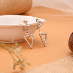 Crystal Double Triangle Silver Earrings