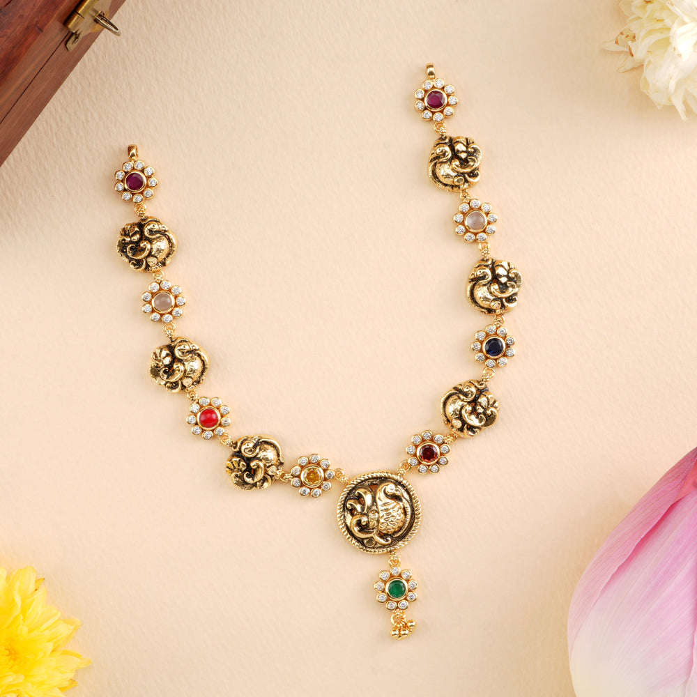 Antique Navaratna Peacock Necklace