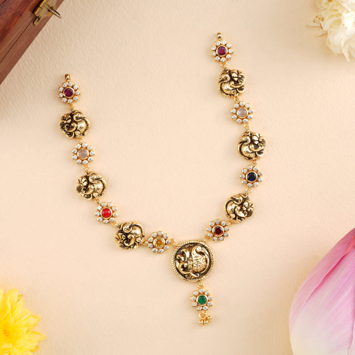 Antique Navaratna Peacock Necklace