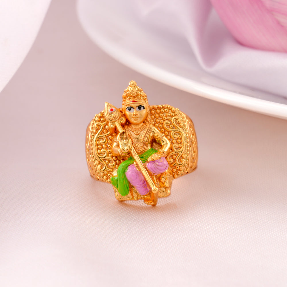 Lord Murugan Gold Plated Silver Ring
