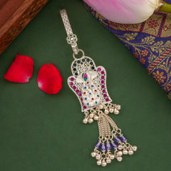 Peacock Glow Silver Keychain