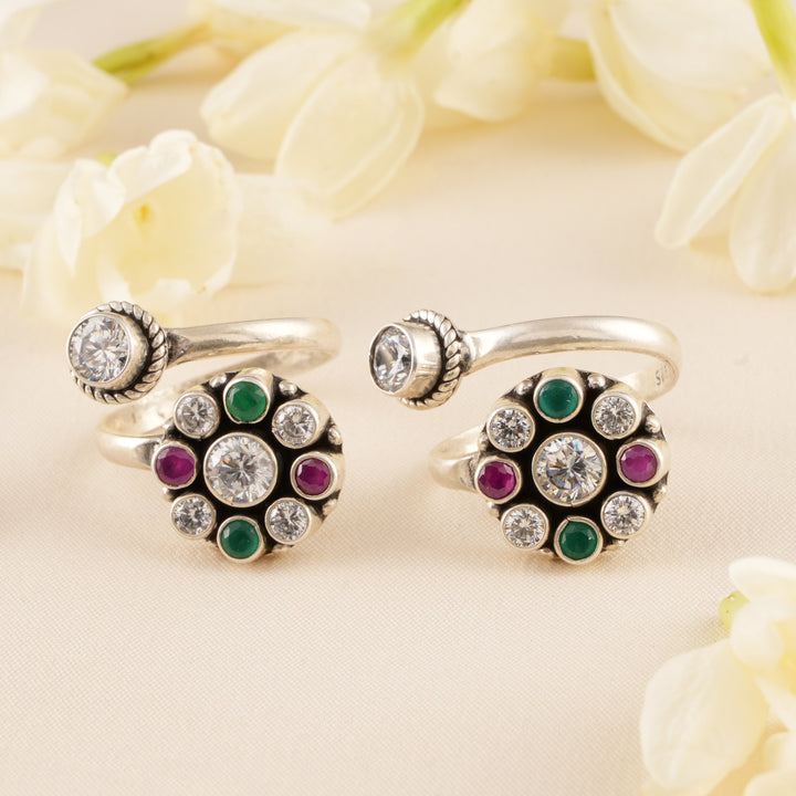 Two Stone-Studded Silver Toe Ring