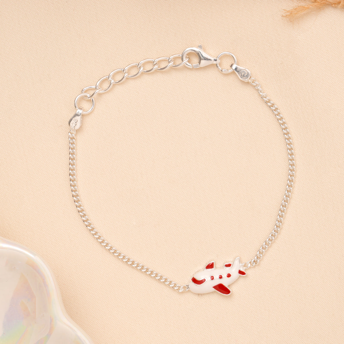 Red Airplane Enamel Baby Silver Bracelet