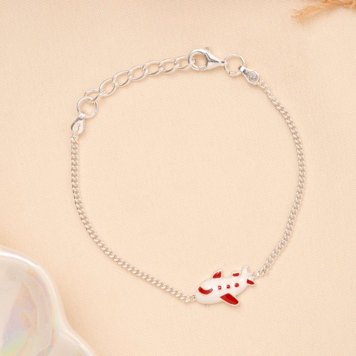 Red Airplane Enamel Baby Silver Bracelet