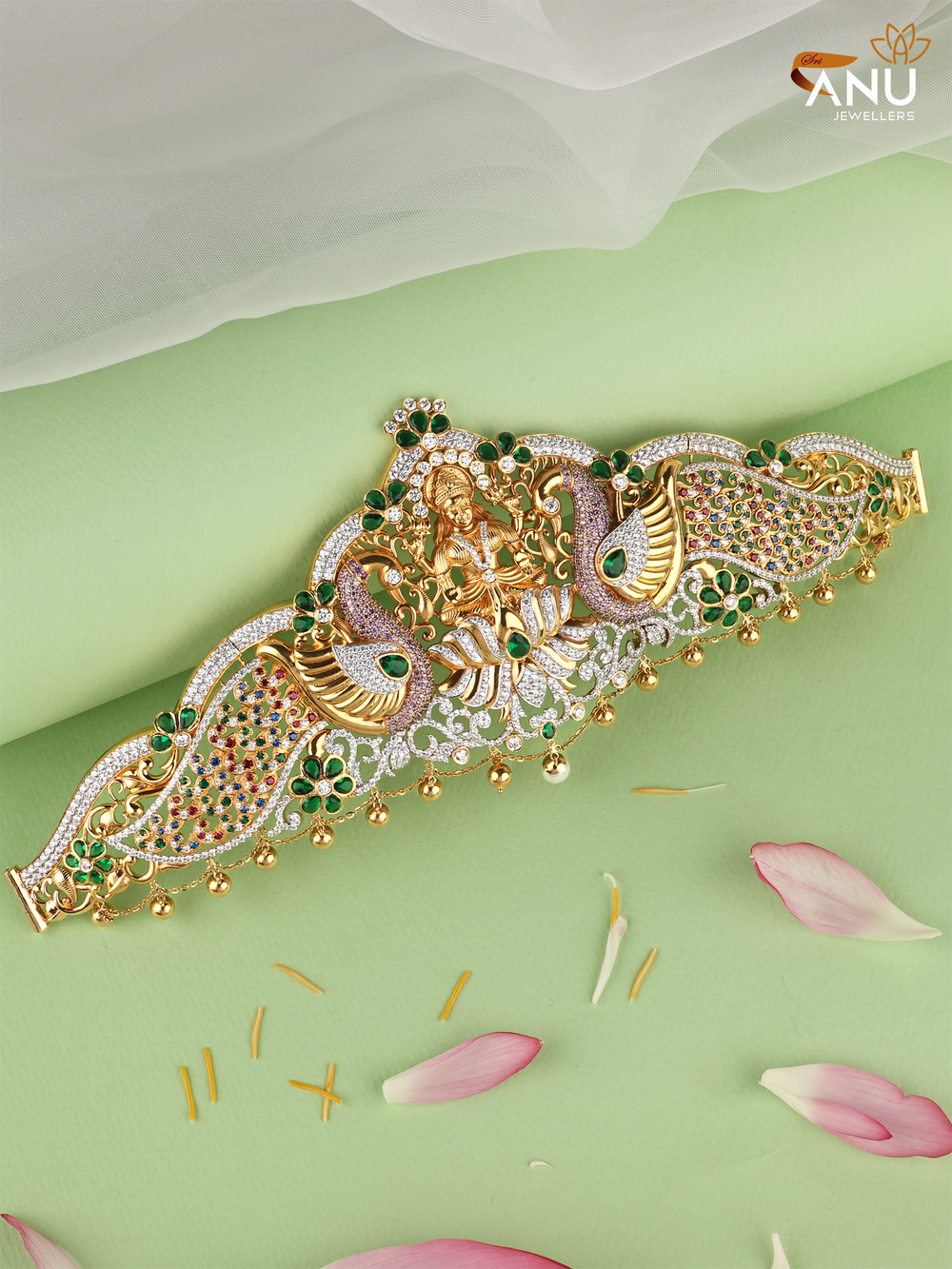 Goddess Lakshmi and Peacock Gold Ottiyanam