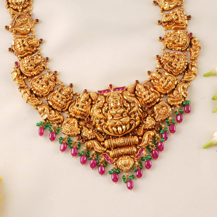 Devotional Lakshmi Bead Drops Gold Haram