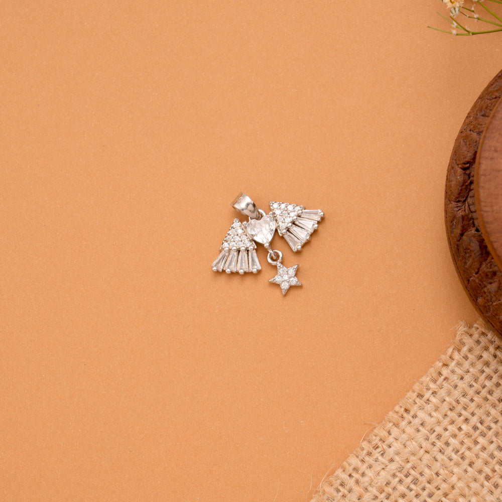 Celestial Wing Heart Star CZ Silver Pendant