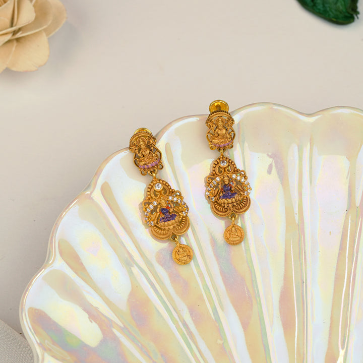Classic Lakshmi Blossom Gold Drop Earring