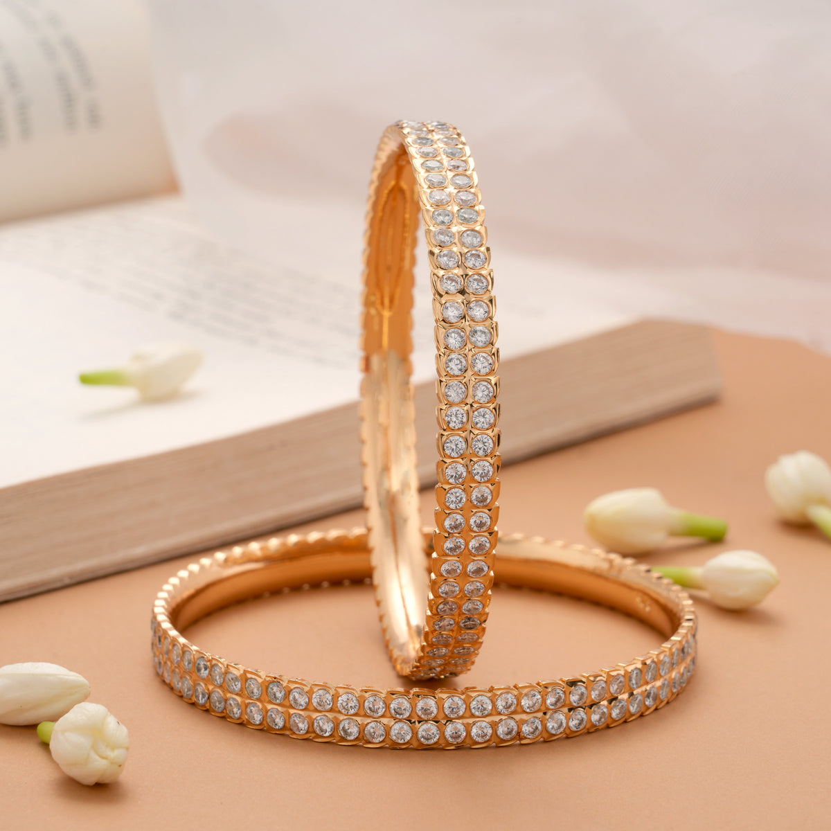 Traditional White Stone Golden Bangles