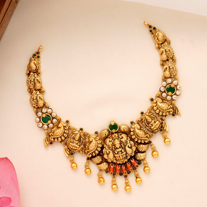 Antique Emerald Lakshmi Golden Drop Necklace