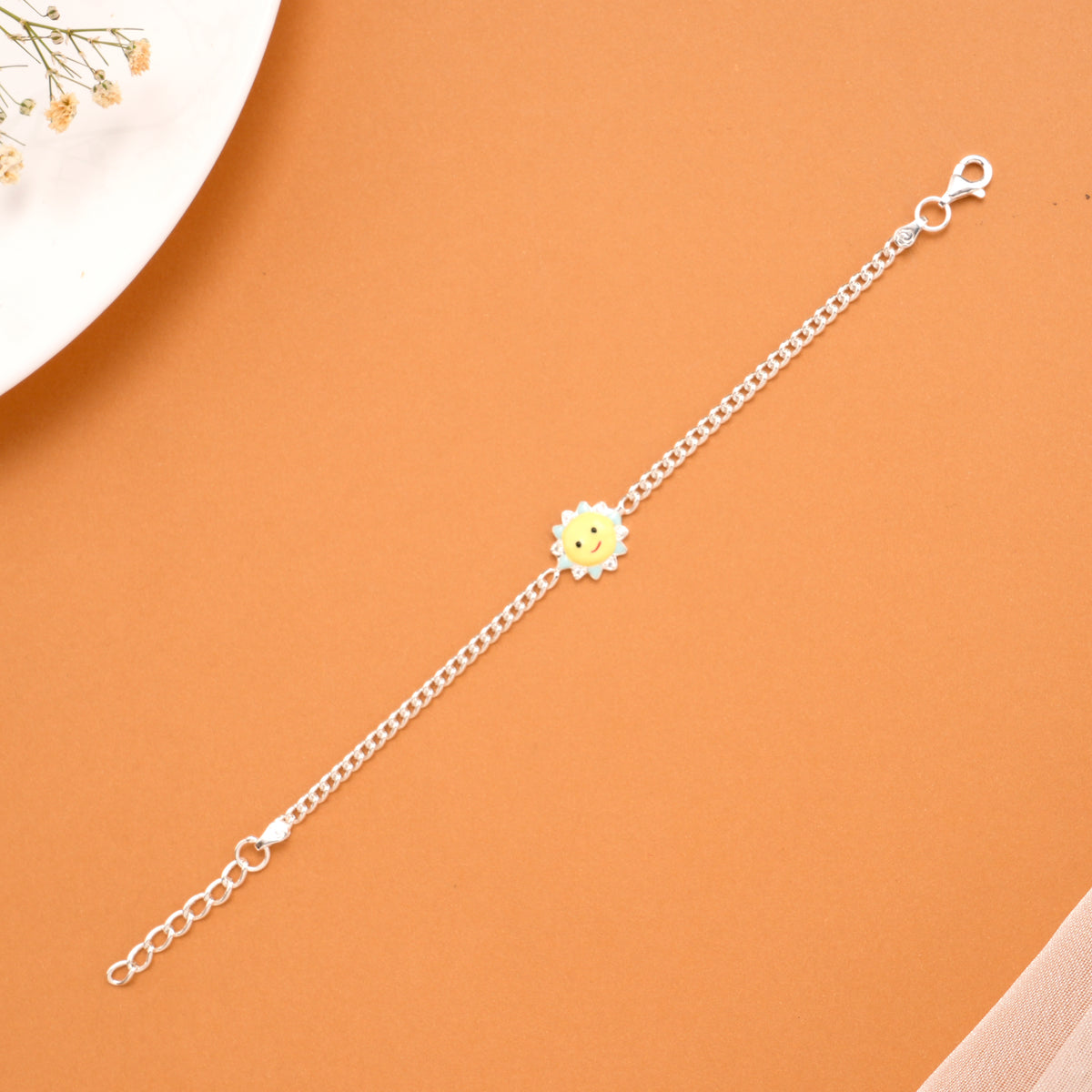 Cheerful Yellow Sun Charm Silver Baby Bracelet