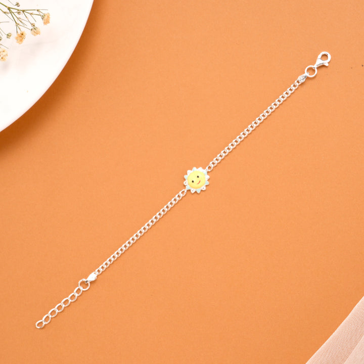 Cheerful Yellow Sun Charm Silver Baby Bracelet