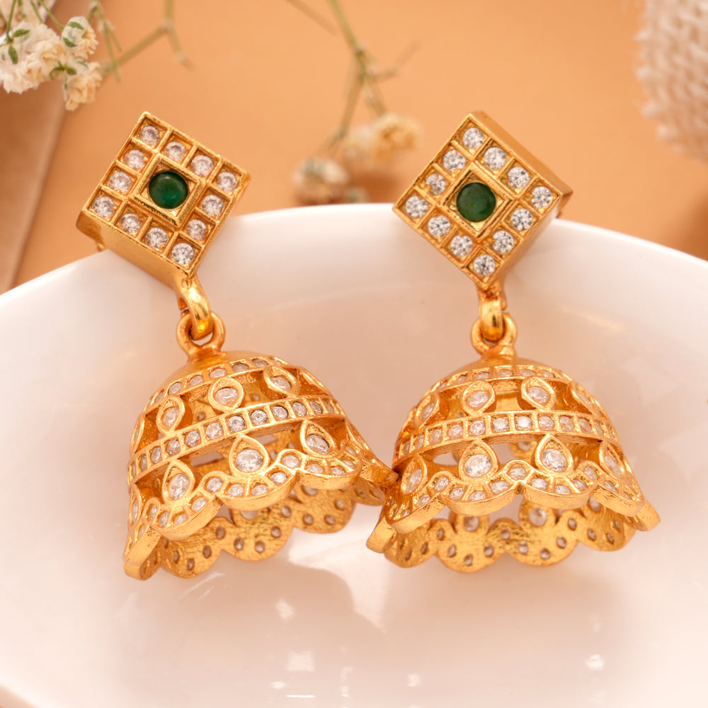 Golden Lakshmi with Hanging Silver Balls Golden Jhumkas