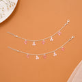 Clover and Heart Pink Enamel Silver Baby Anklets