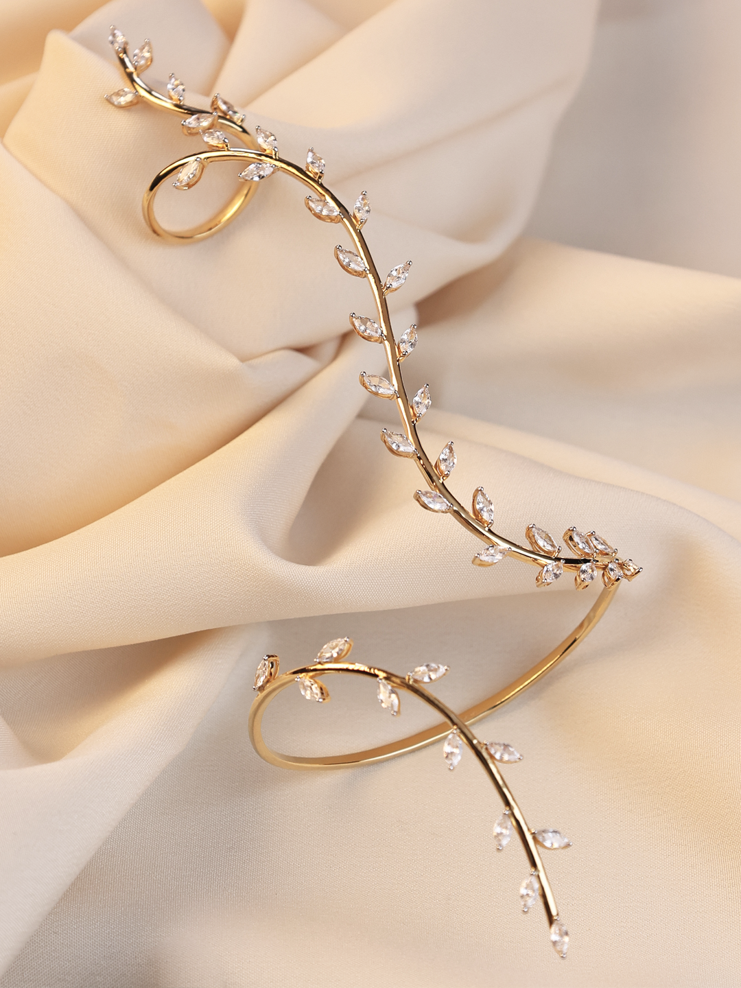 Leaf Vine Swarovski finger to wrist Ring