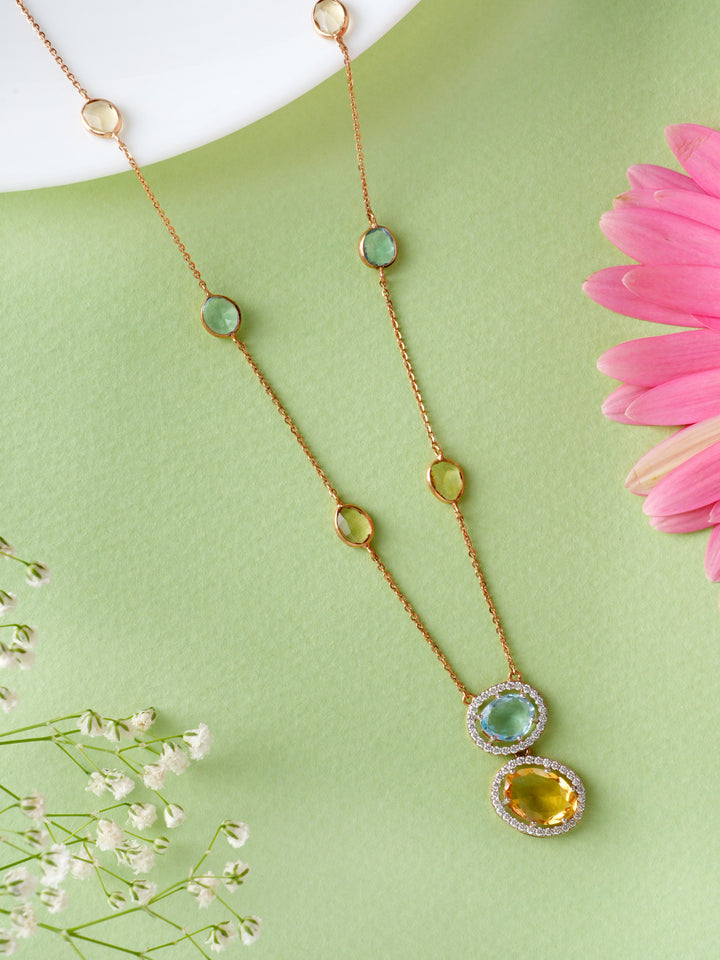 Yellow and Blue Sapphire Rose Gold Diamond chain