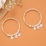 Clover & Peach Heart Charm Baby Silver Bangle
