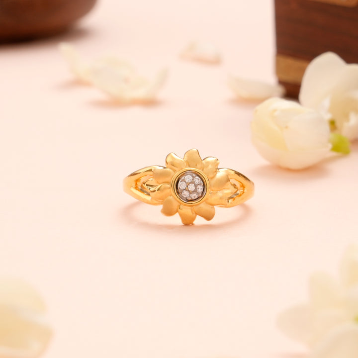 Gold Daisy Flower Ring with Stone for Women