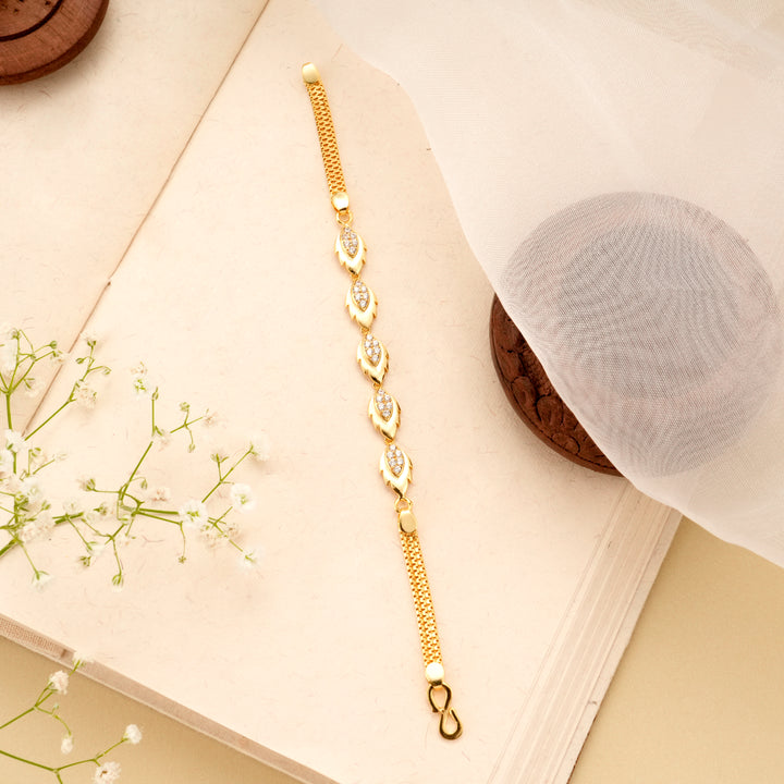 Classic Leaf White Stone Golden Bracelet