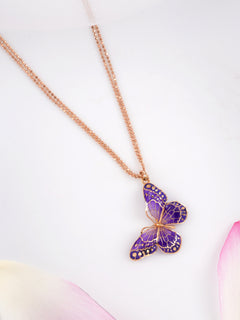 Rose Gold Purple Enamel Butterfly Chain