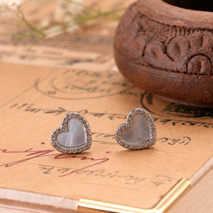 Heart Shape Mother of Pearl Silver Stud