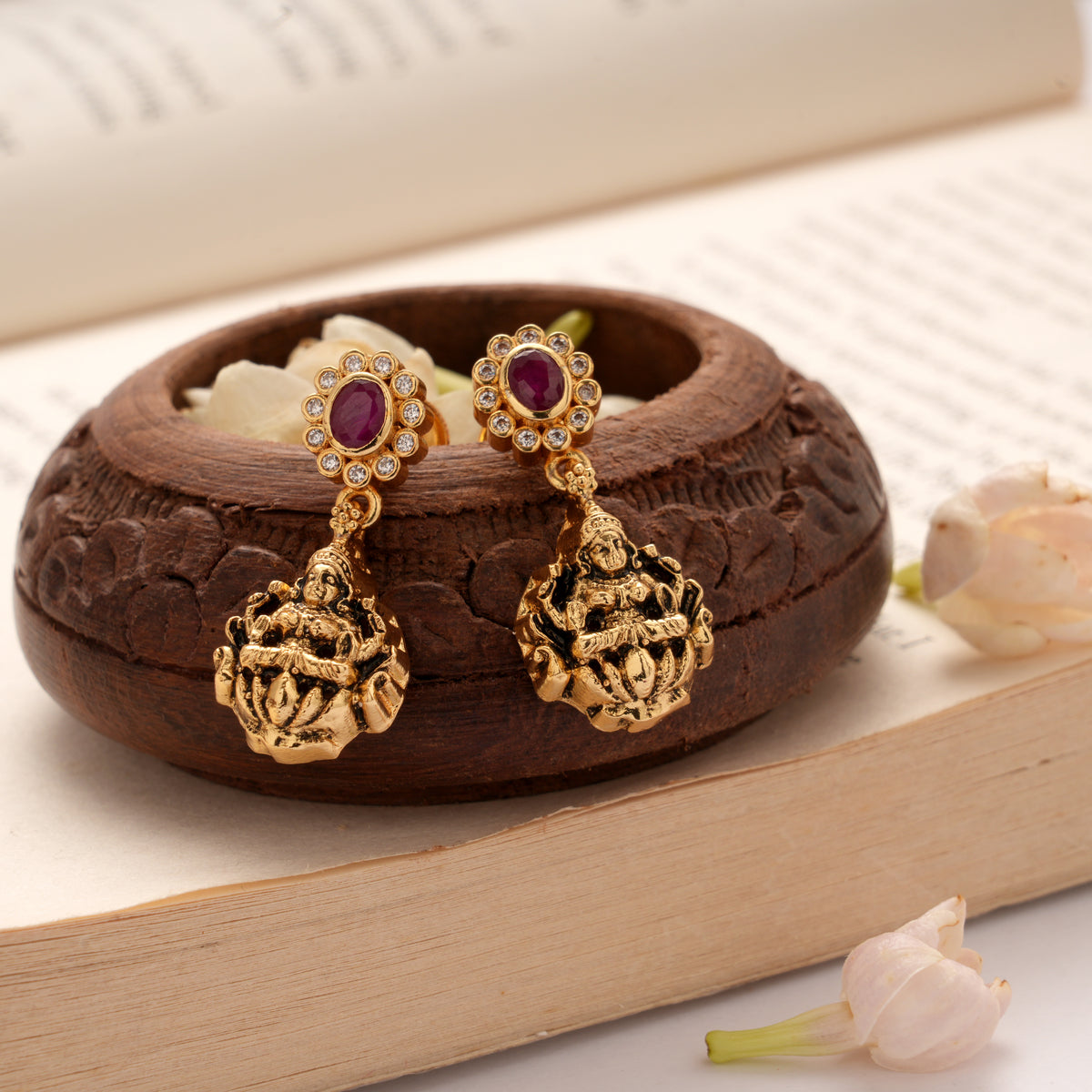 Ruby Stone with Amman Drops Golden Earrings