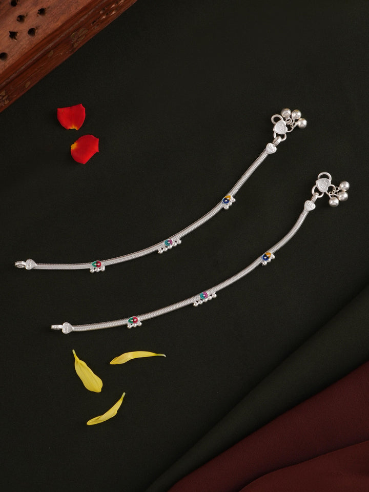 Trendy Women Enamel Silver Anklet