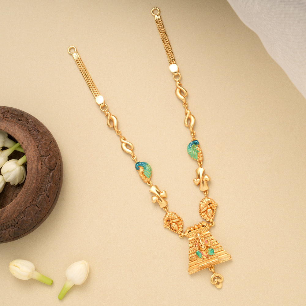 Lord Ganesha with Temple Gopuram Golden Necklace