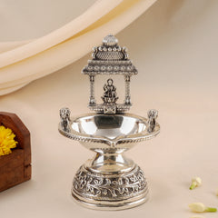 Temple Style Lakshmi Antique Silver Vilakku
