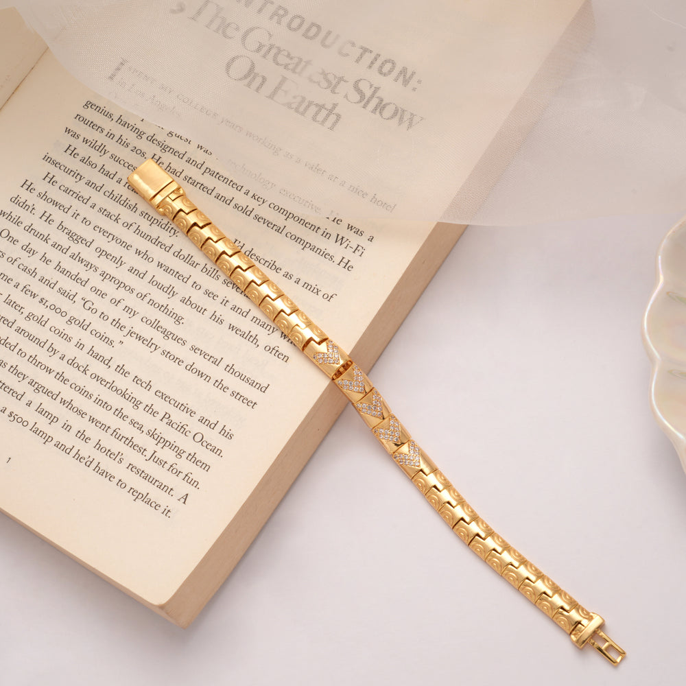 Intricate V Shape Link Design Golden Bracelet