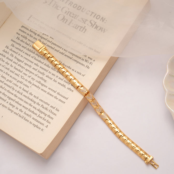 Intricate V Shape Link Design Golden Bracelet