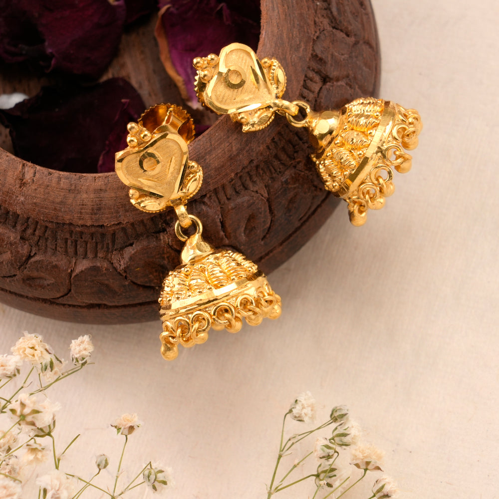 Classic Heart Design Golden Jhumkas