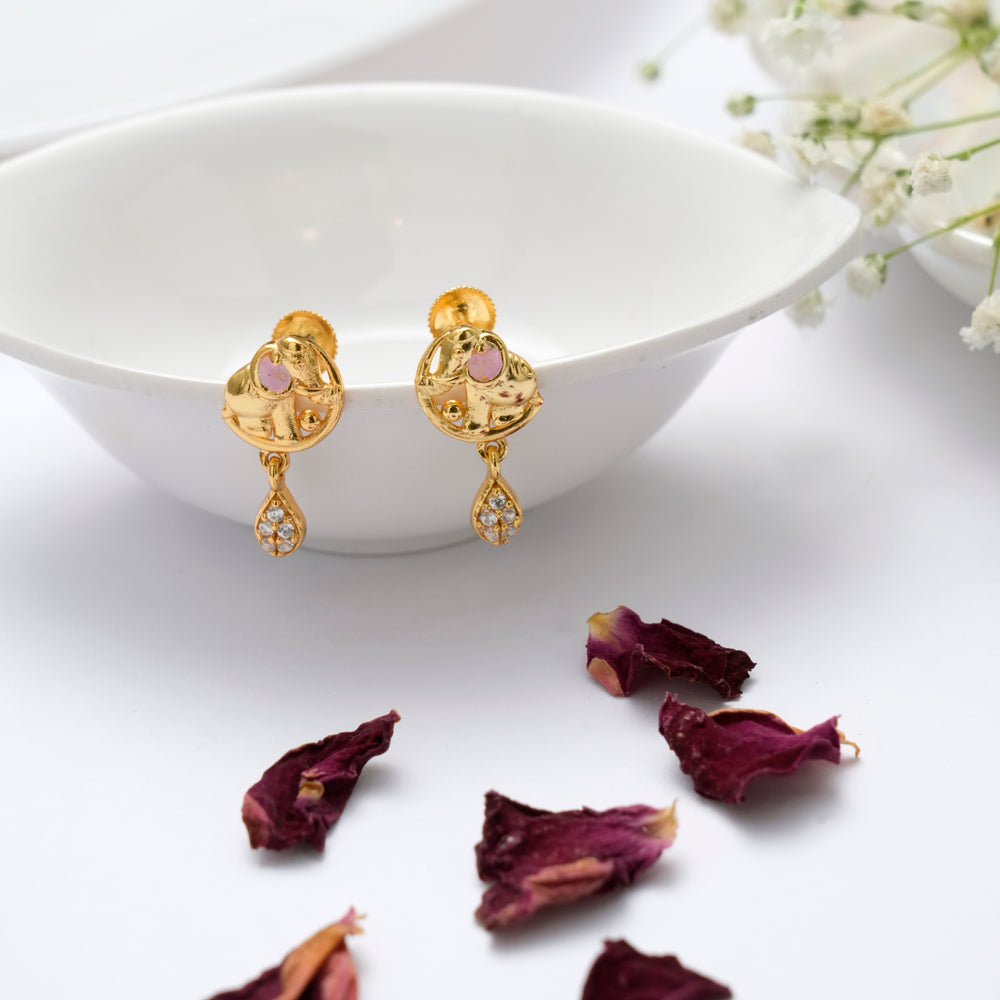 Elephant Pink Enamel Golden Drop Earring