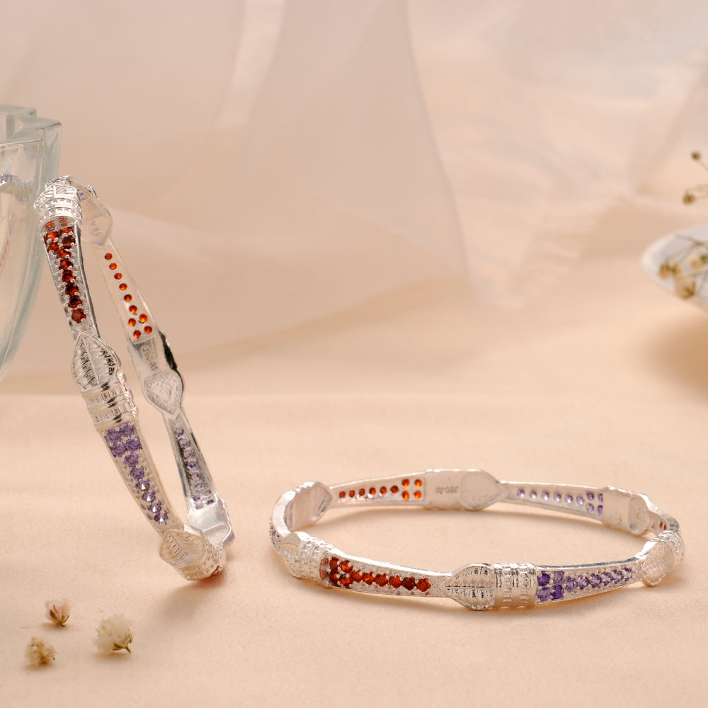Red and Violet Stone Silver Bangle