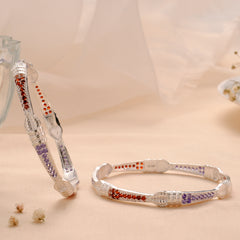 Red and Violet Stone Silver Bangle