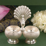 Silver Haldi Kumkum with Peacock Pattern