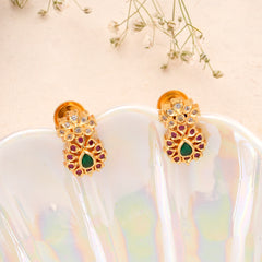 Leaf Emerald and Ruby Design Golden Earring