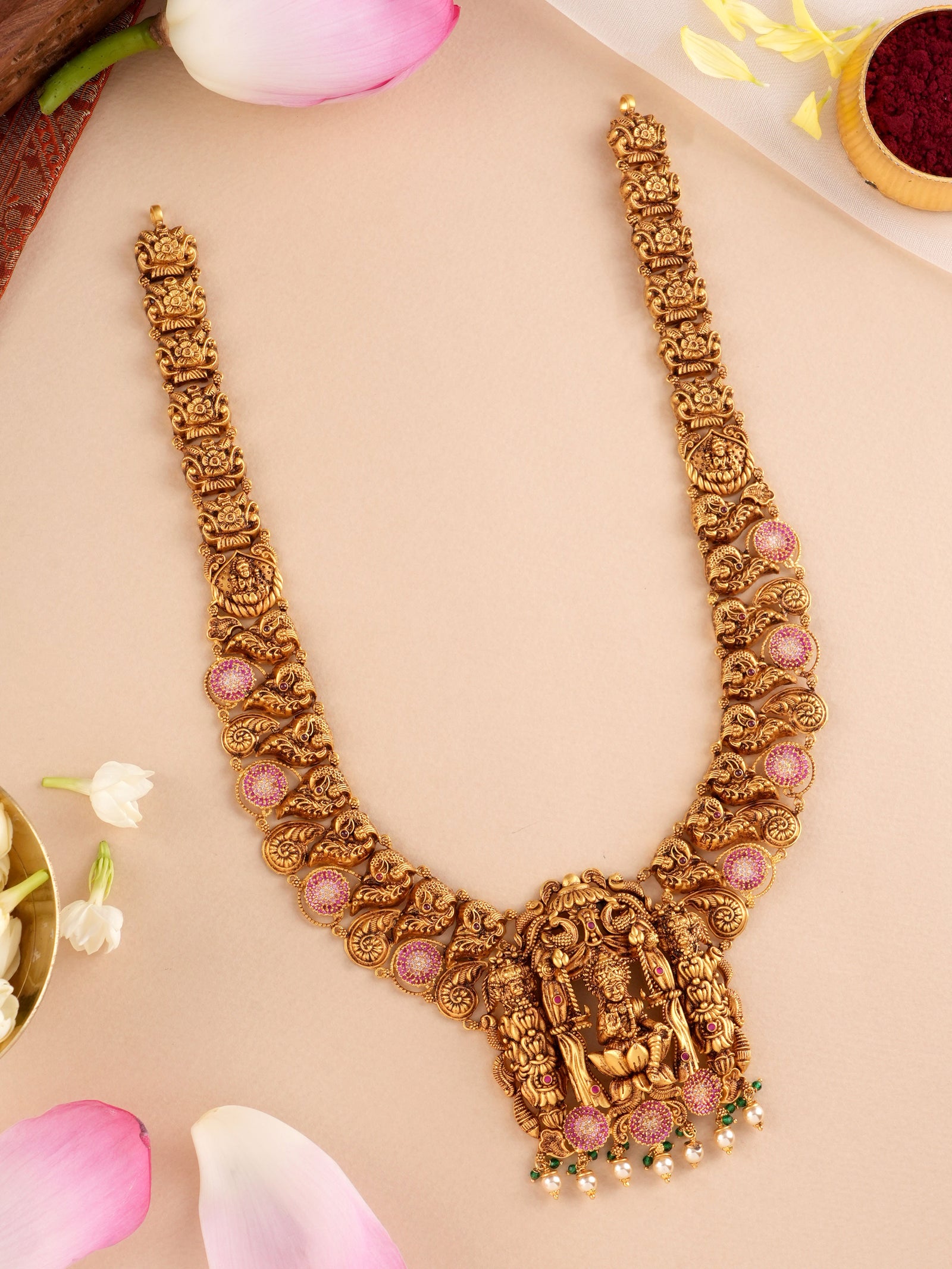 Antique Temple Work Lakshmi Devi Gold Haram