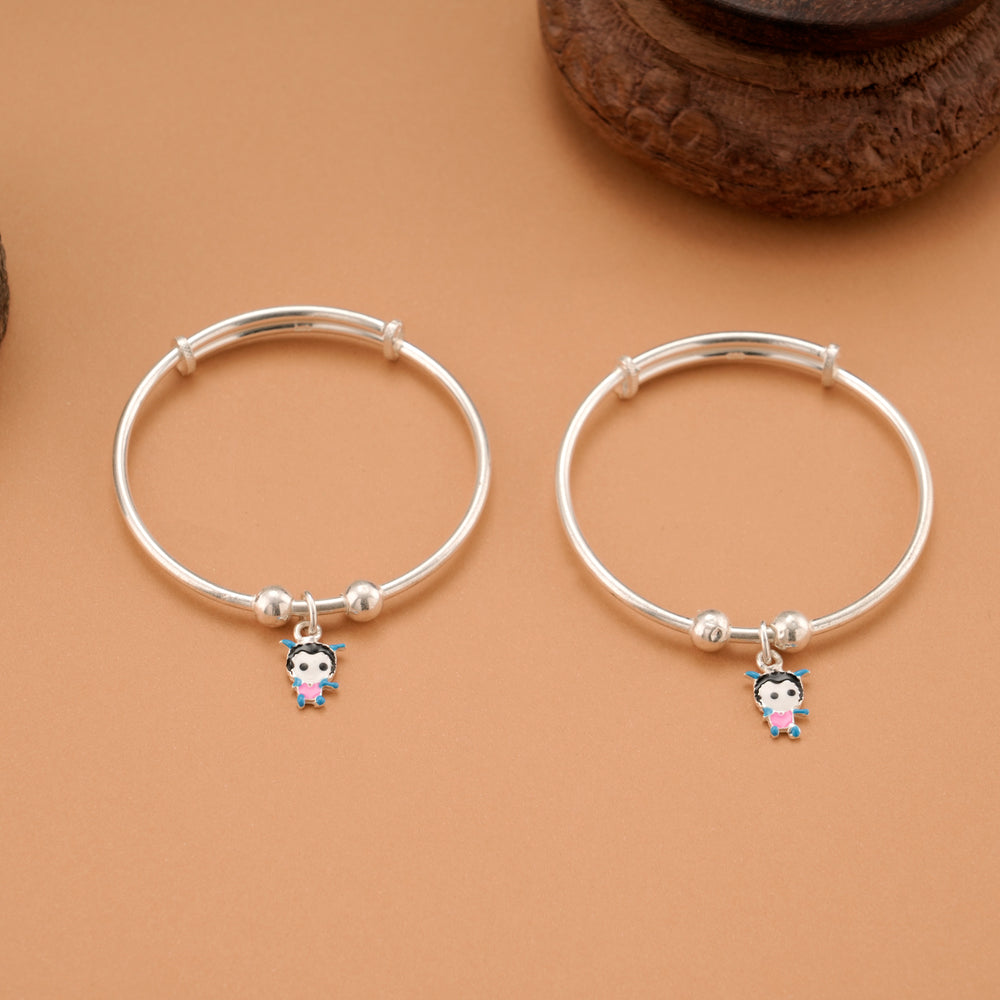 Cute Baby Girl Charm Silver Baby Bangle