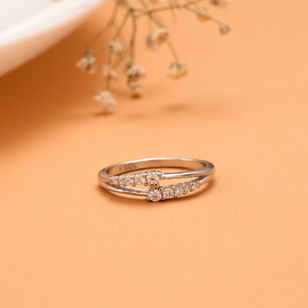 Silver Curved Zircon Band Ring