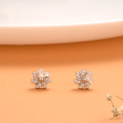 Cute Flower Stone with Heart Silver Stud