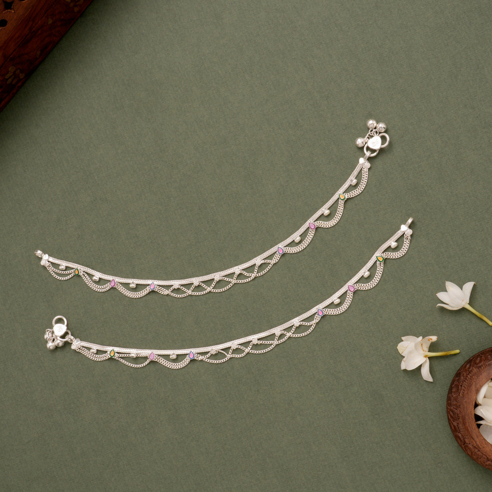 Multilayer Chain Silver Anklet