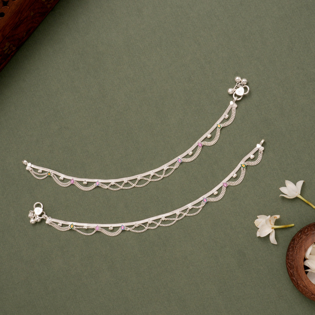 Multilayer Chain Silver Anklet