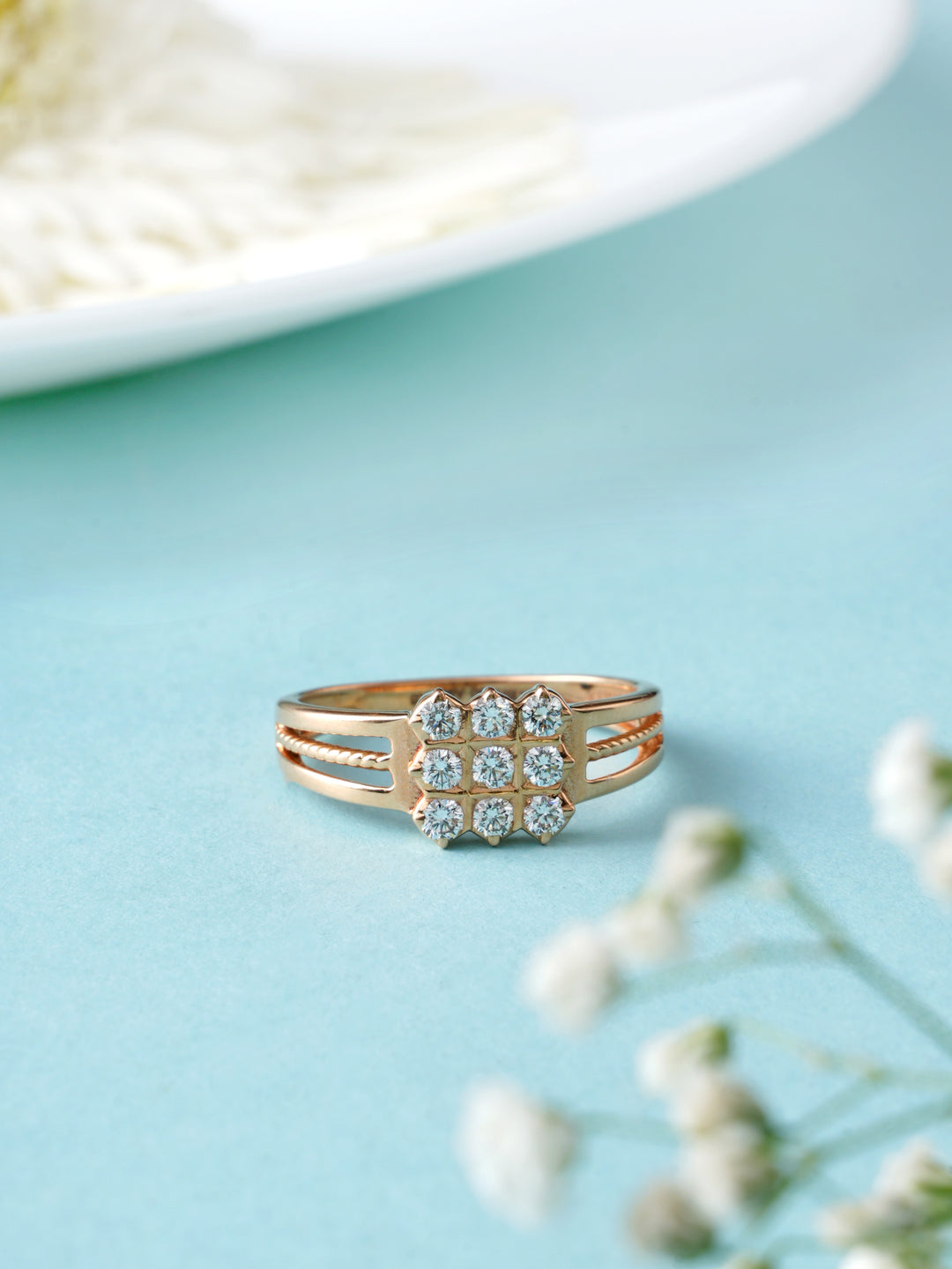 Grid design diamond Rose Gold ring