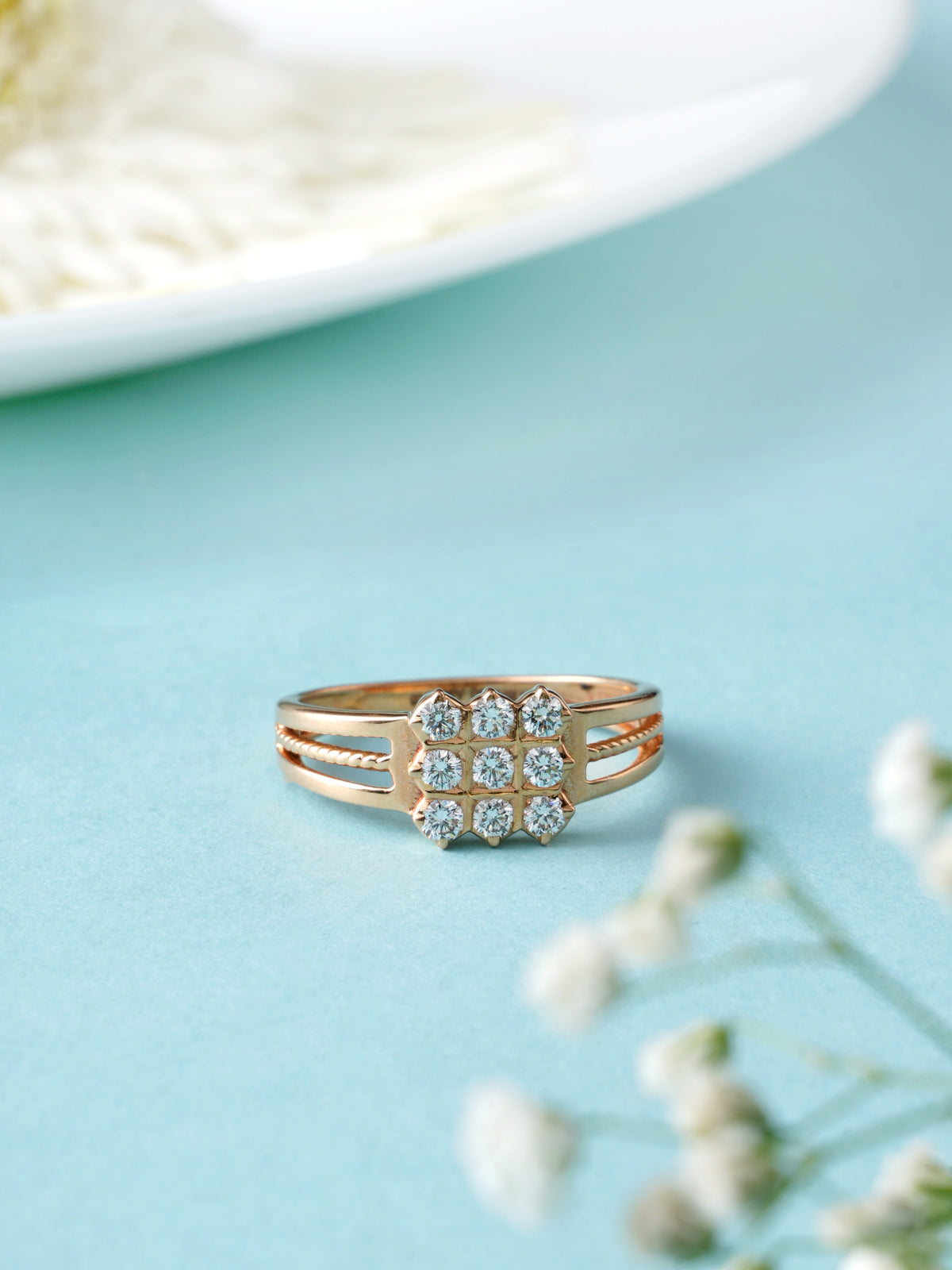 Grid design diamond Rose Gold ring