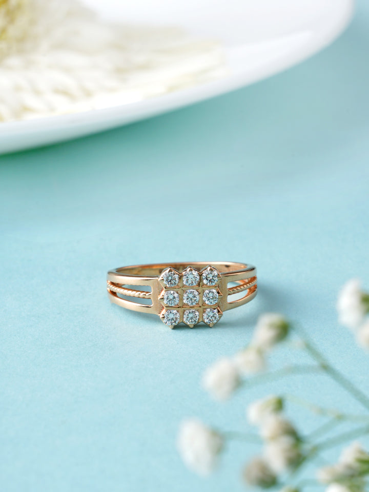 Grid design diamond Rose Gold ring